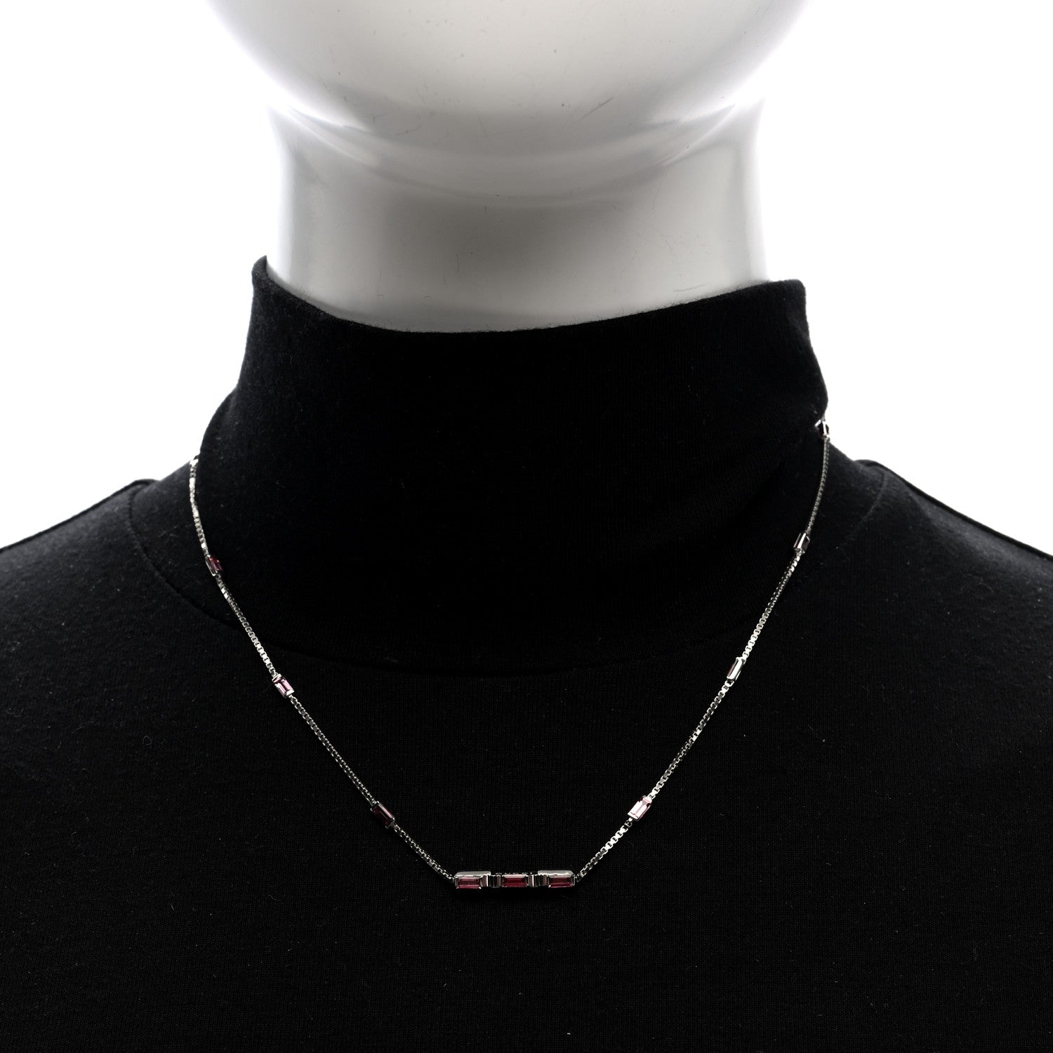 Gucci 18K White Gold Pink Tourmaline Link to Love Bar Necklace 2 of 5