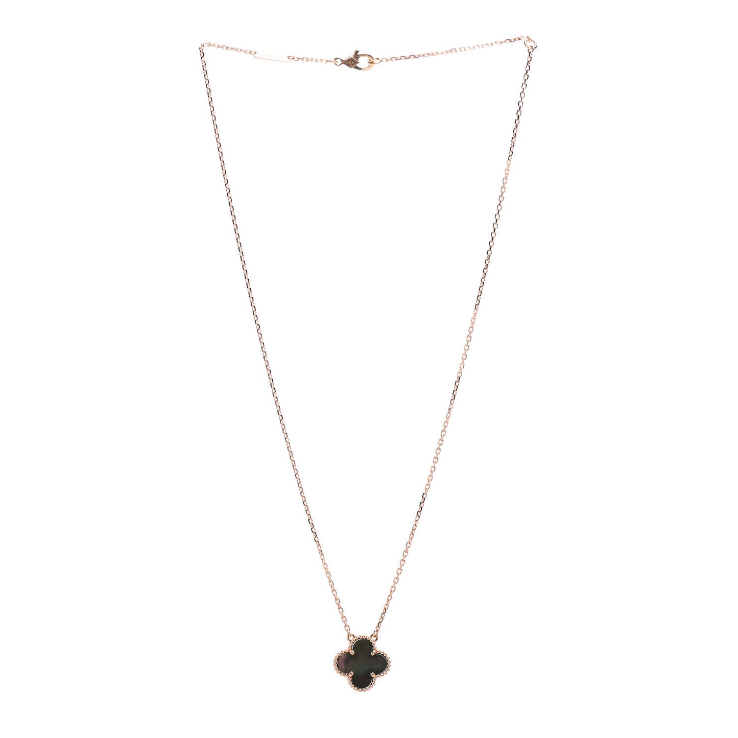 18K Rose Gold Gray Mother of Pearl Vintage Alhambra Pendant Necklace