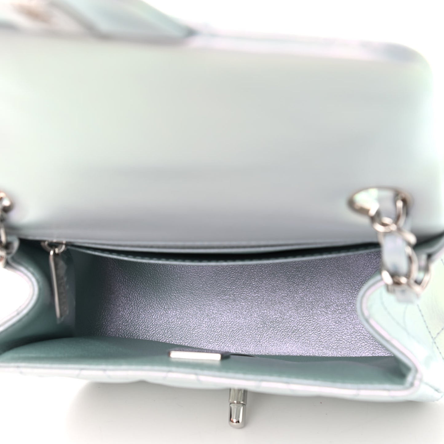 Iridescent Lambskin Quilted Mini Square Flap Light Blue
