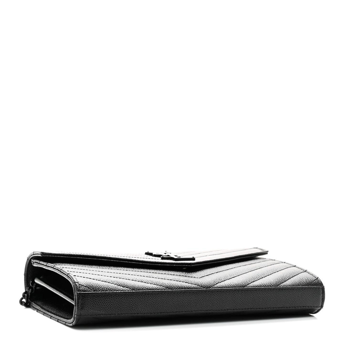 Grain De Poudre Matelasse Chevron Monogram Monochrome Chain Wallet Black