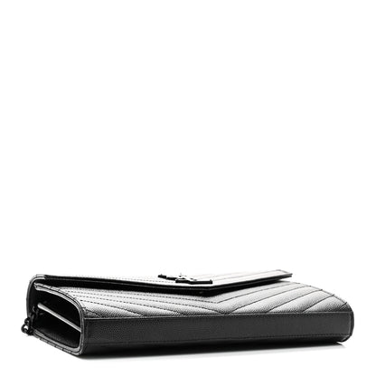 Saint Laurent Grain De Poudre Matelasse Chevron Monogram Monochrome Chain Wallet Black 4 of 10