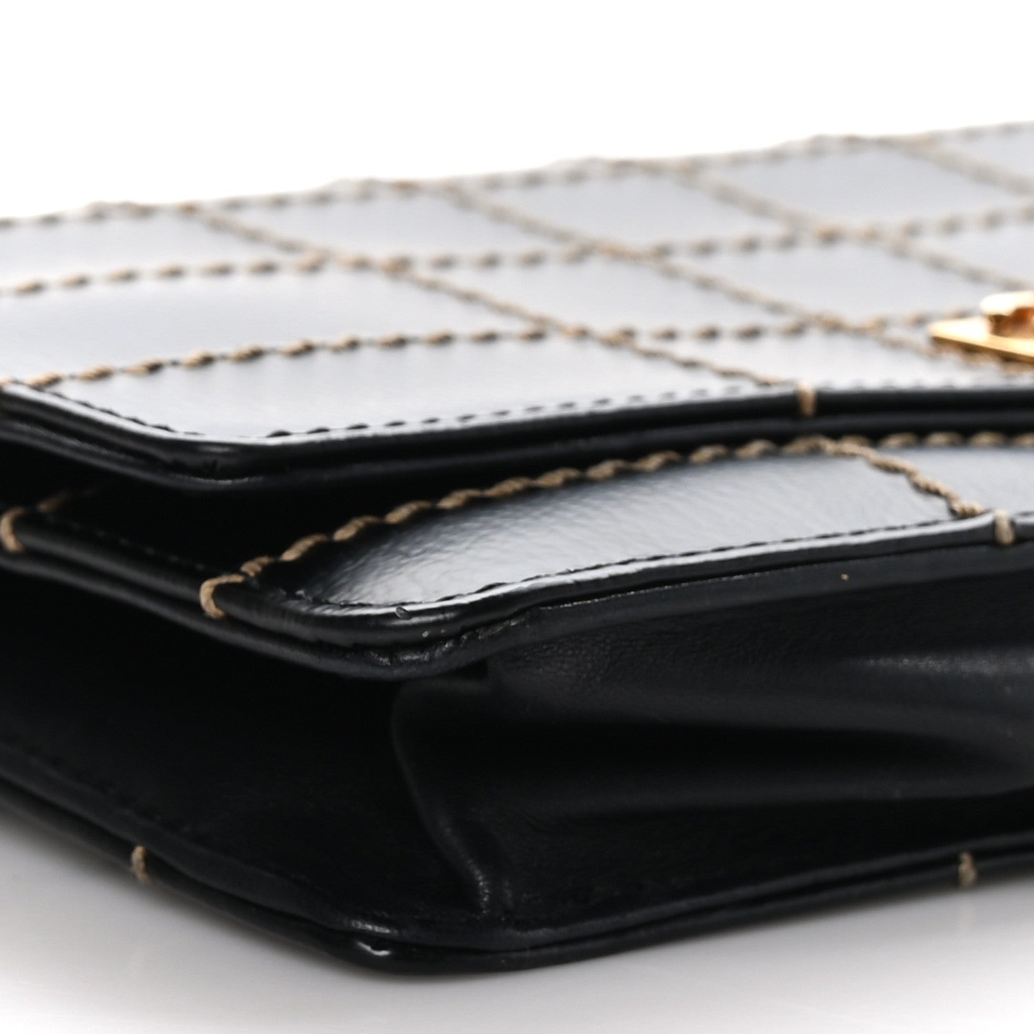 Chanel Calfskin Stitched Square Quilted Wallet On Chain WOC Black 8 of 9