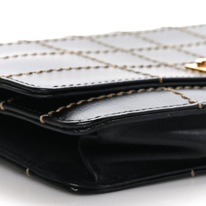 Chanel Calfskin Stitched Square Quilted Wallet On Chain WOC Black 8 of 9
