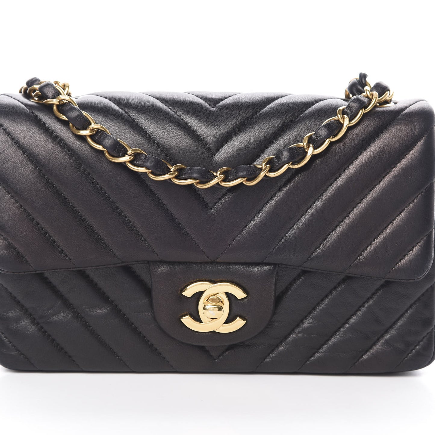 Lambskin Chevron Quilted Mini Rectangular Flap Black