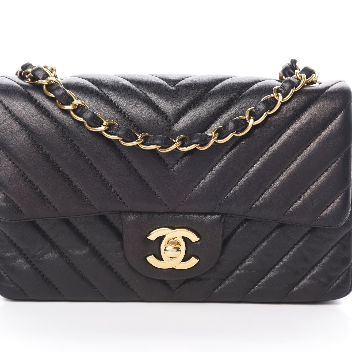 Chanel Lambskin Chevron Quilted Mini Rectangular Flap Black 8 of 13