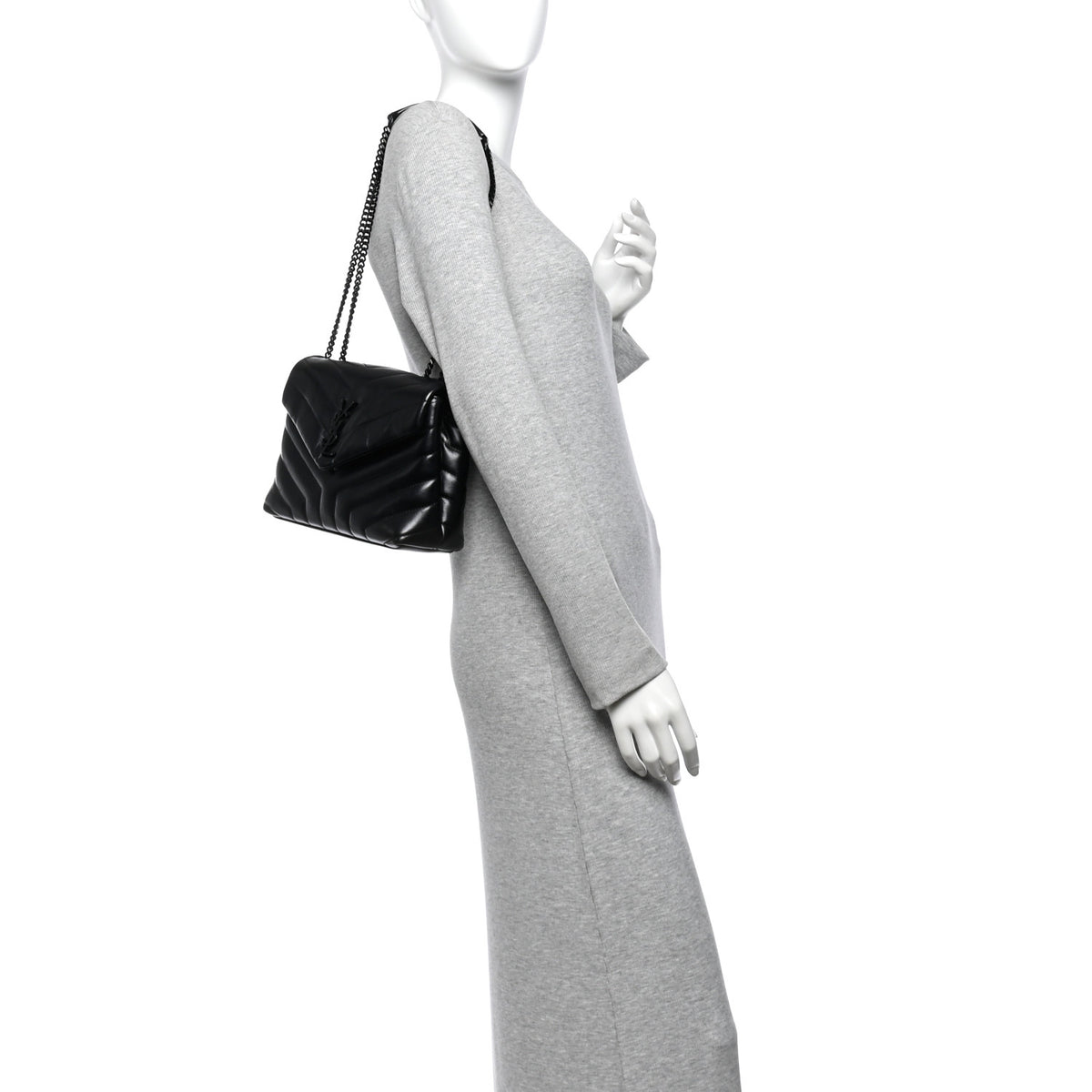 Saint Laurent Calfskin Y Quilted Monogram Monochrome Small Loulou Chain Satchel Black 2 of 10