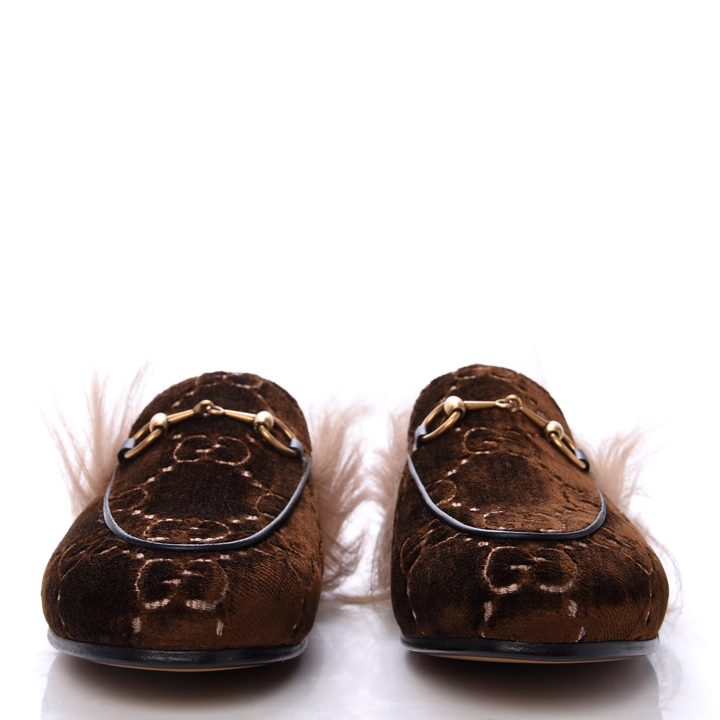 Velvet GG Monogram Fur Womens Princetown Slippers 35 Brown Black Natural