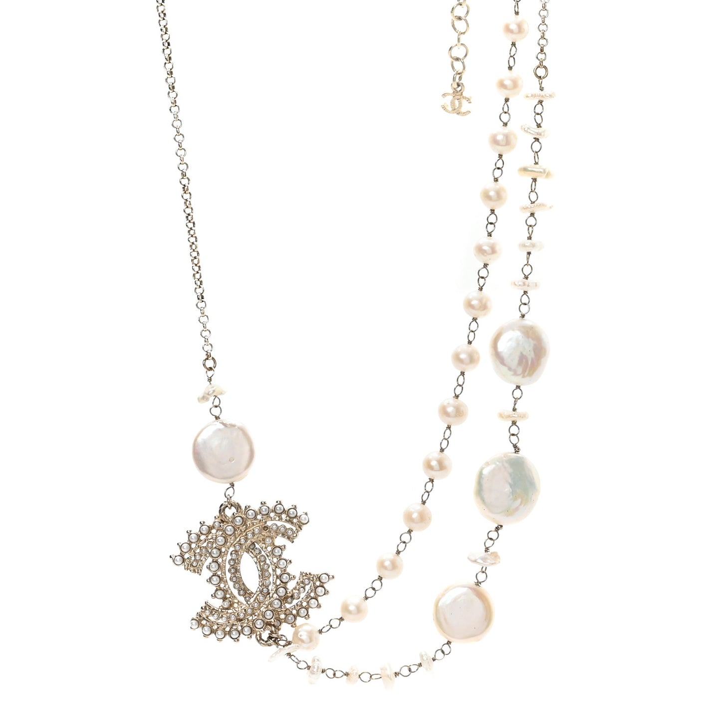 Pearl CC Double Strand Choker Necklace Gold Pearly White