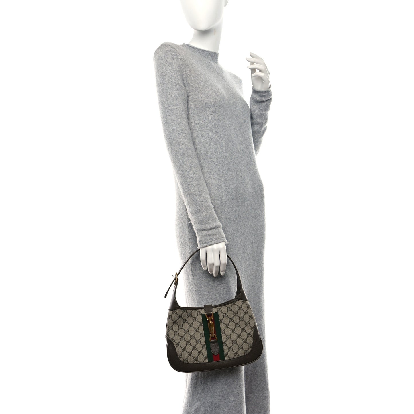 X BALENCIAGA BB Supreme Monogram Calfskin Web Small Jackie 1961 Hobo Beige Ebony