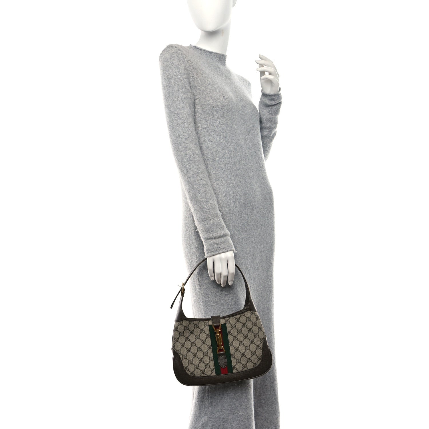 Gucci X BALENCIAGA BB Supreme Monogram Calfskin Web Small Jackie 1961 Hobo Beige Ebony 3 of 12