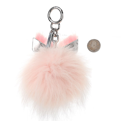 Fendi Metal Fox Mink Fur Monster Eyes Pom Pom Bag Charm Pink 2 of 3
