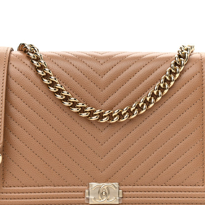 Chanel Caviar Chevron Quilted Boy Wallet On Chain WOC Dark Beige 9 of 11