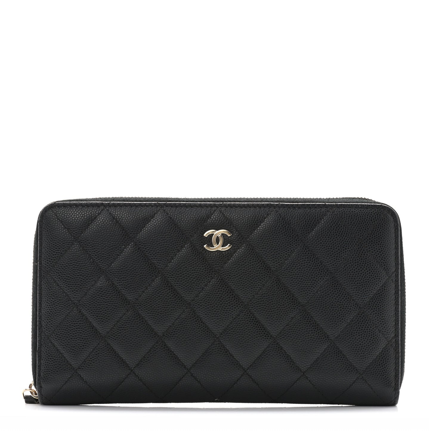 Caviar Quilted Large Gusset Zip Around Wallet Black