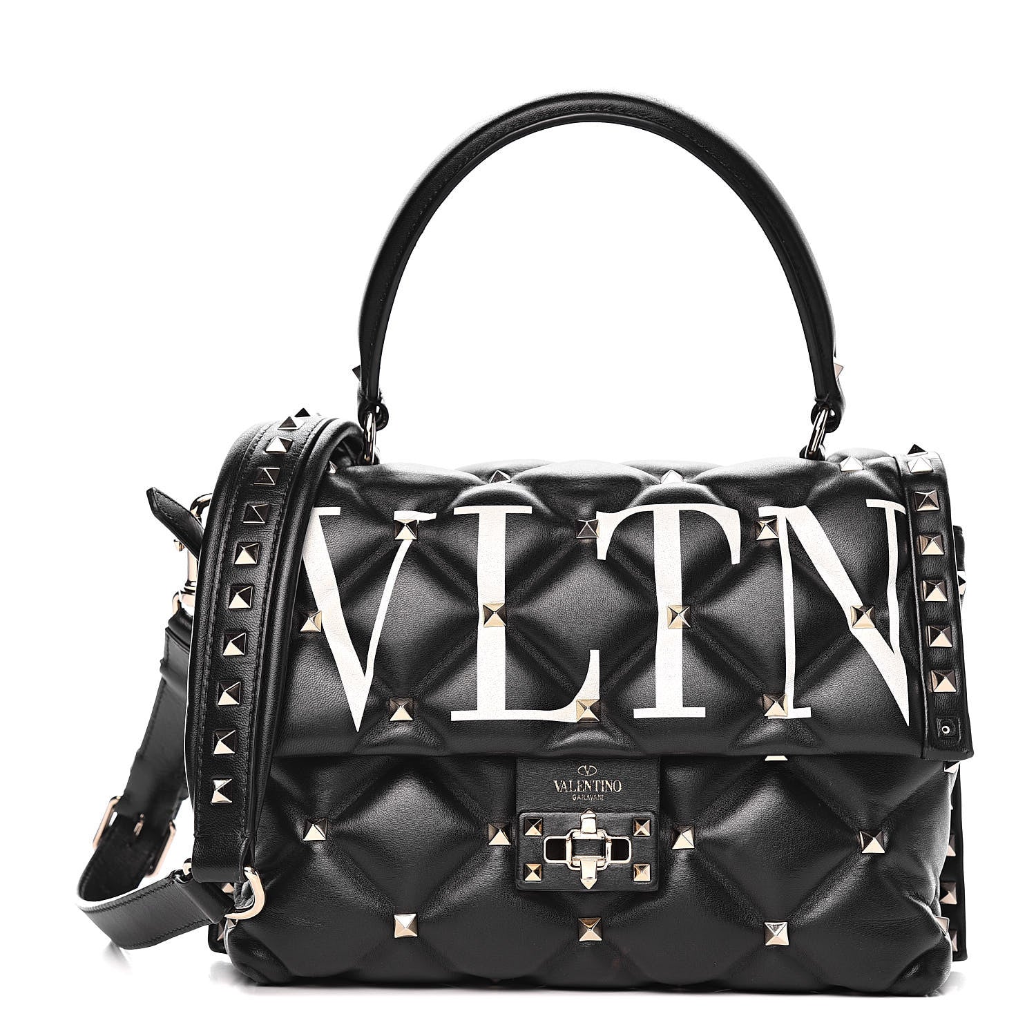 Valentino Garavani Lambskin VLTN Print Candystud Top Handle Bag Black 1 of 12