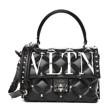 Valentino Garavani Lambskin VLTN Print Candystud Top Handle Bag Black 1 of 12