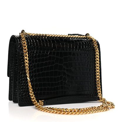 Saint Laurent Calfskin Crocodile Embossed Medium Monogram Sunset Black 3 of 9
