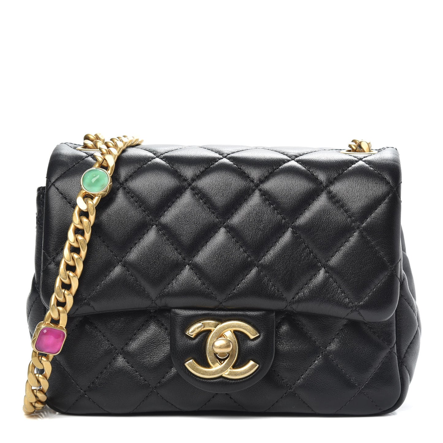 Lambskin Resin Quilted Mini Pearl Samba Square Flap Black