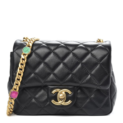 Chanel Lambskin Resin Quilted Mini Pearl Samba Square Flap Black 1 of 11
