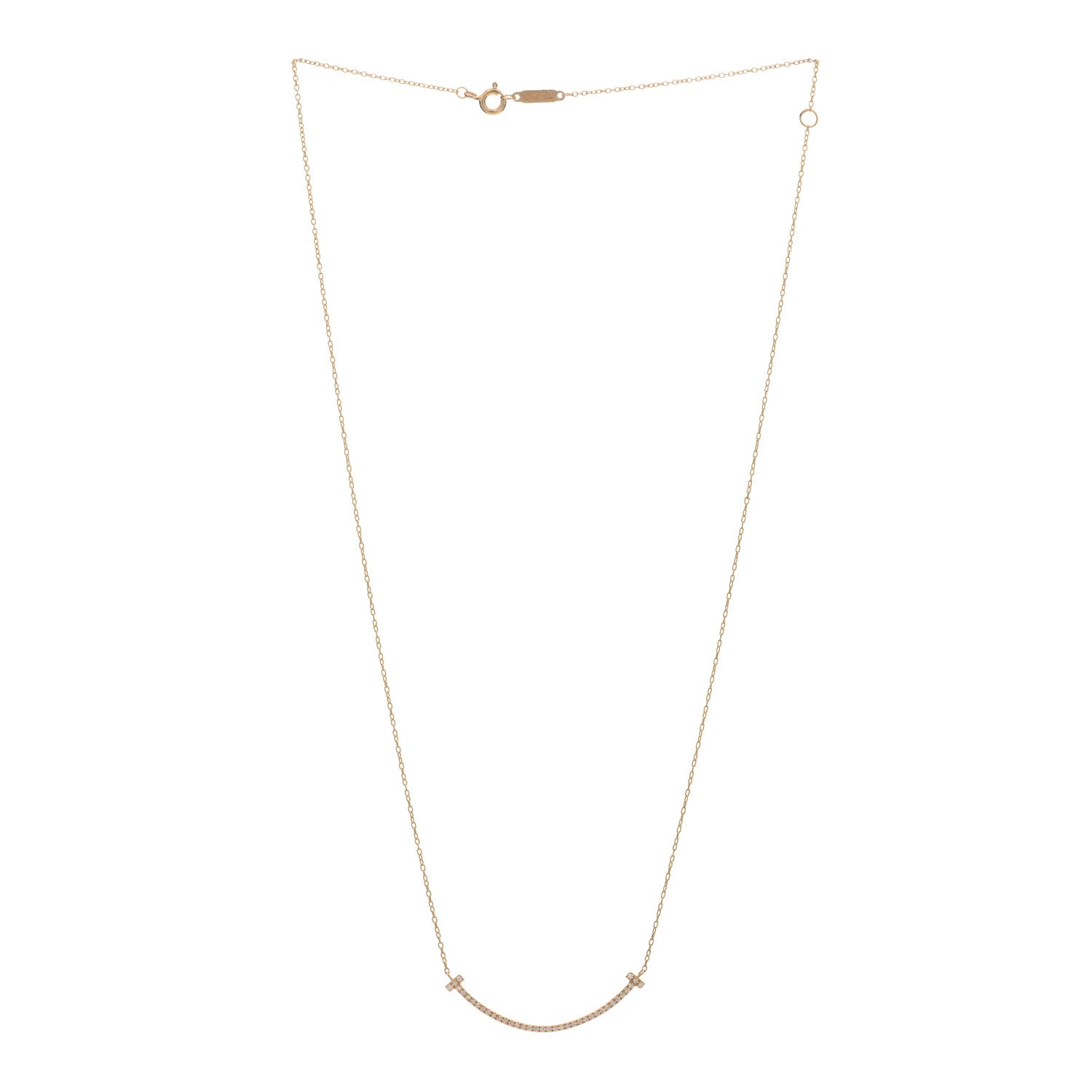 Tiffany 18K Rose Gold Diamond Small T Smile Pendant Necklace 2 of 4