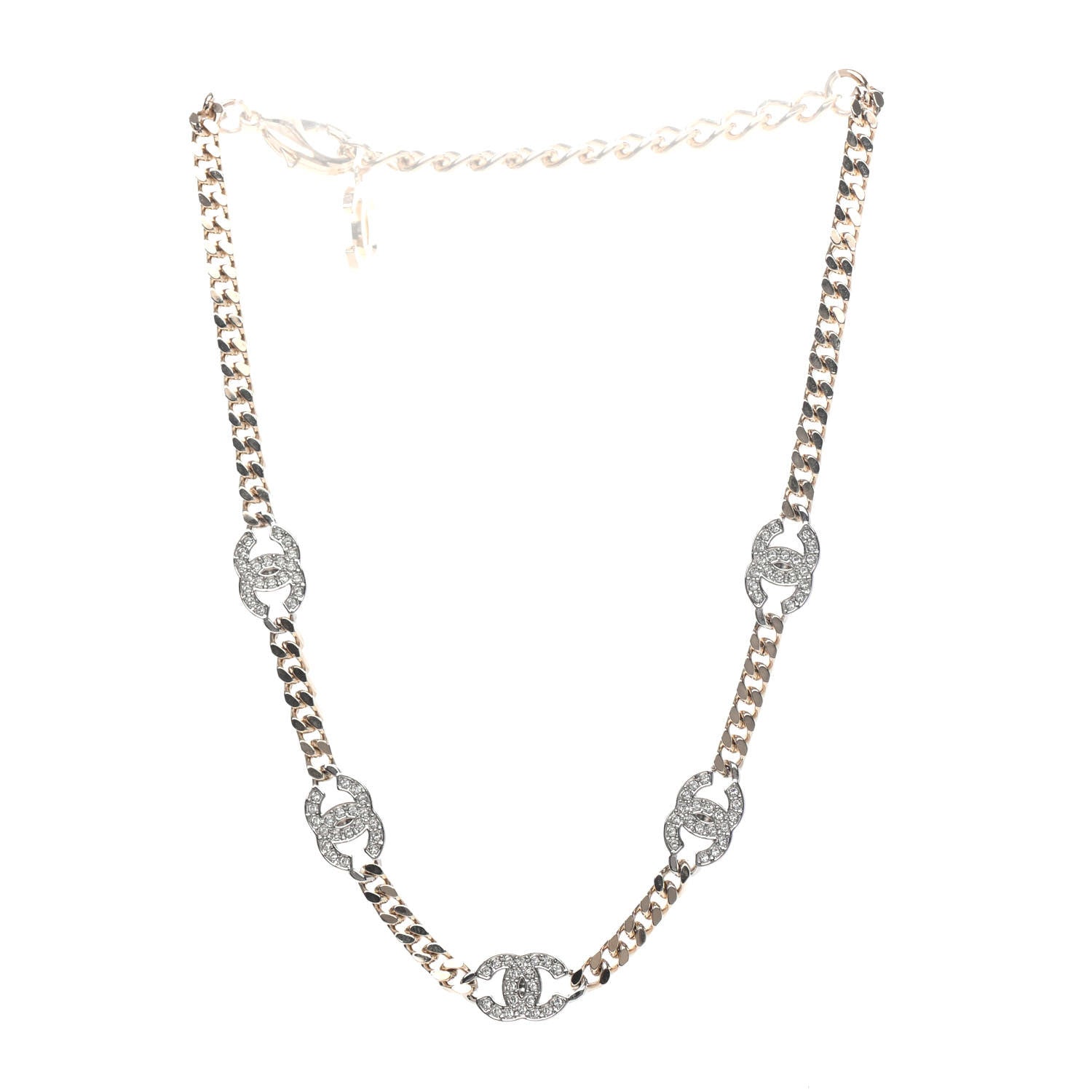 Chanel Crystal Chain CC Choker Gold Silver 2 of 4