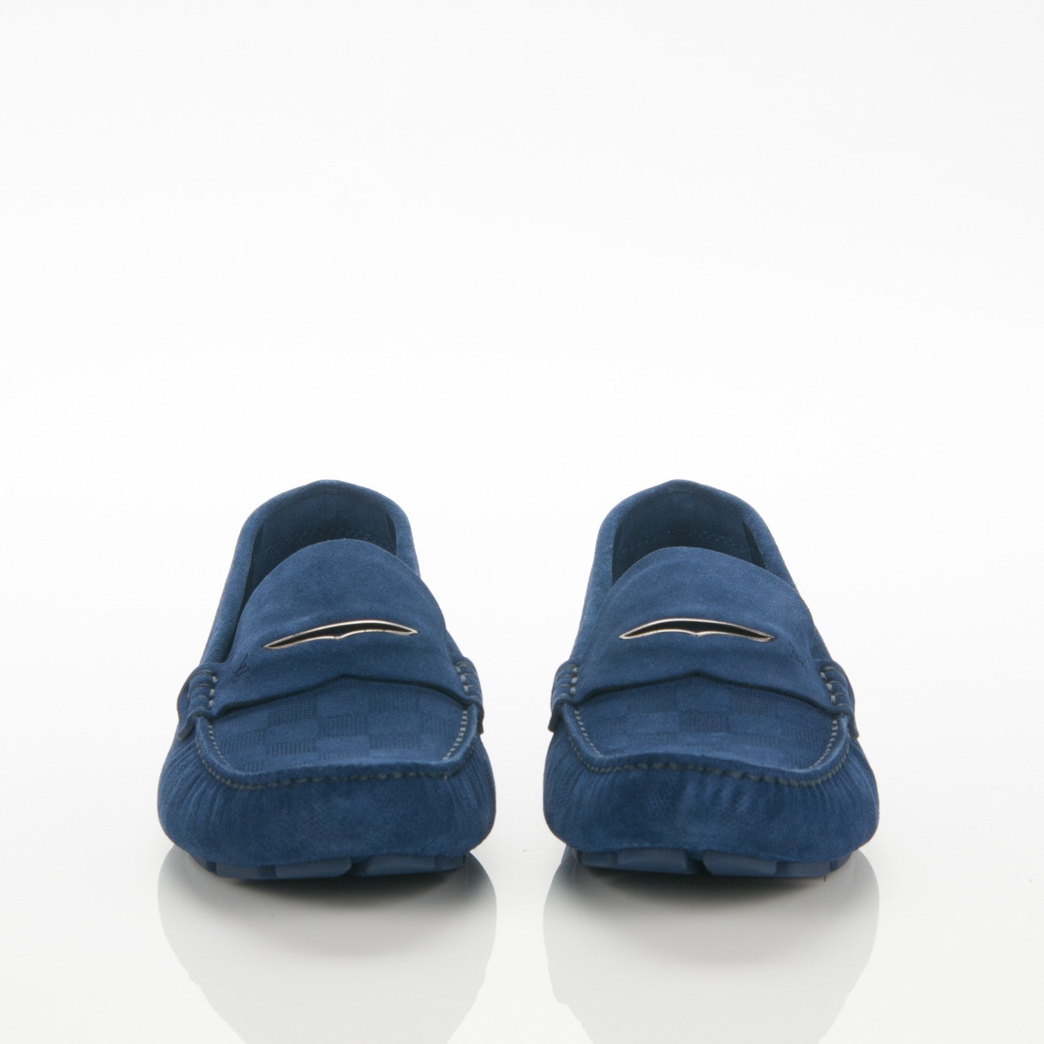 Louis Vuitton Suede Damier Shade Car Moccasin Loafers Blue 2 of 6