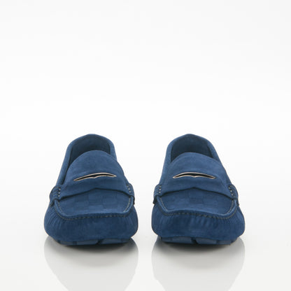 Louis Vuitton Suede Damier Shade Car Moccasin Loafers Blue 2 of 6