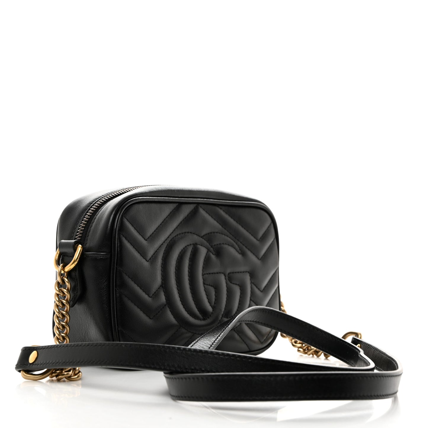 Calfskin Matelasse Mini GG Marmont Chain Shoulder Bag Black