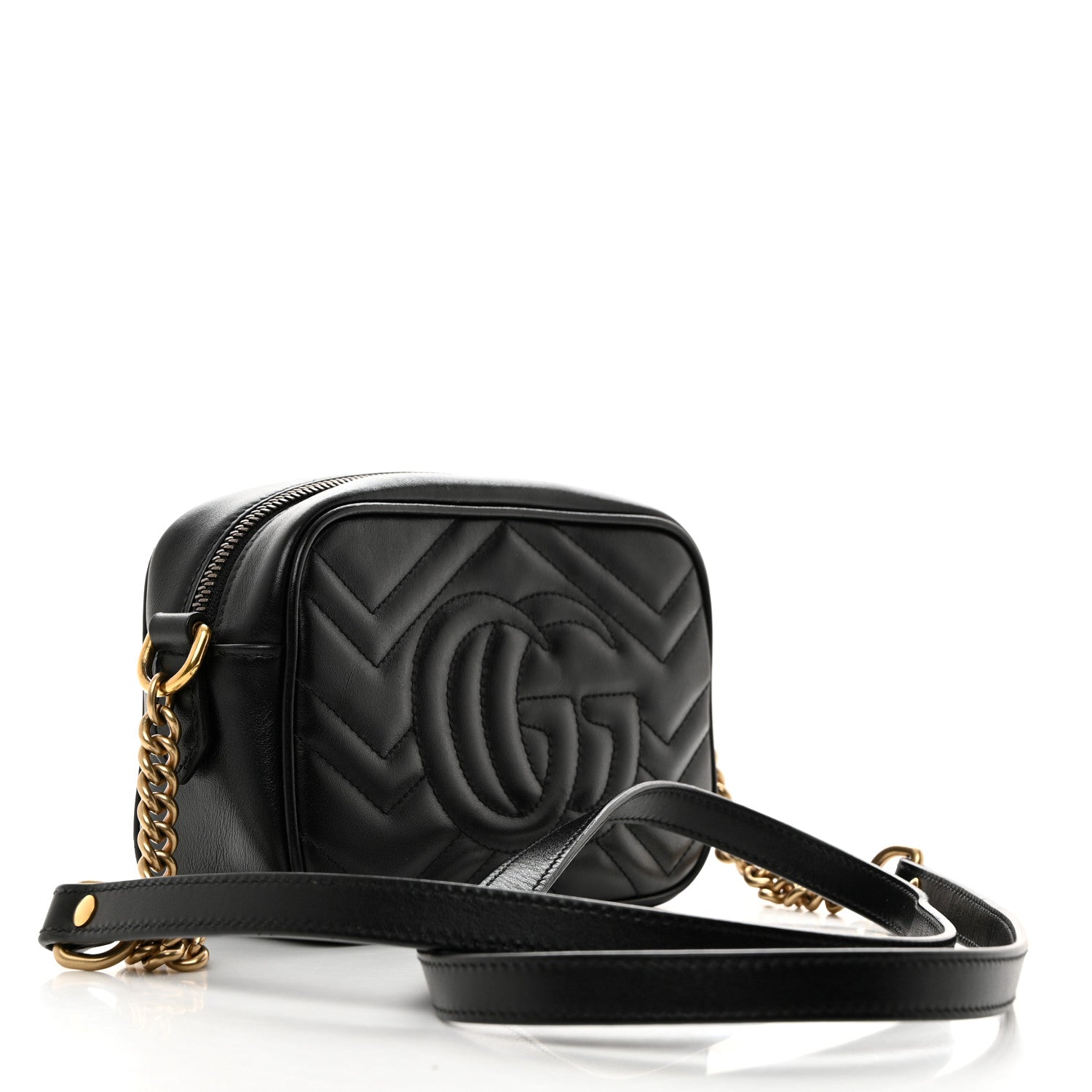 Gucci Calfskin Matelasse Mini GG Marmont Chain Shoulder Bag Black 2 of 11