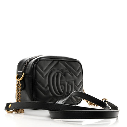 Gucci Calfskin Matelasse Mini GG Marmont Chain Shoulder Bag Black 2 of 11