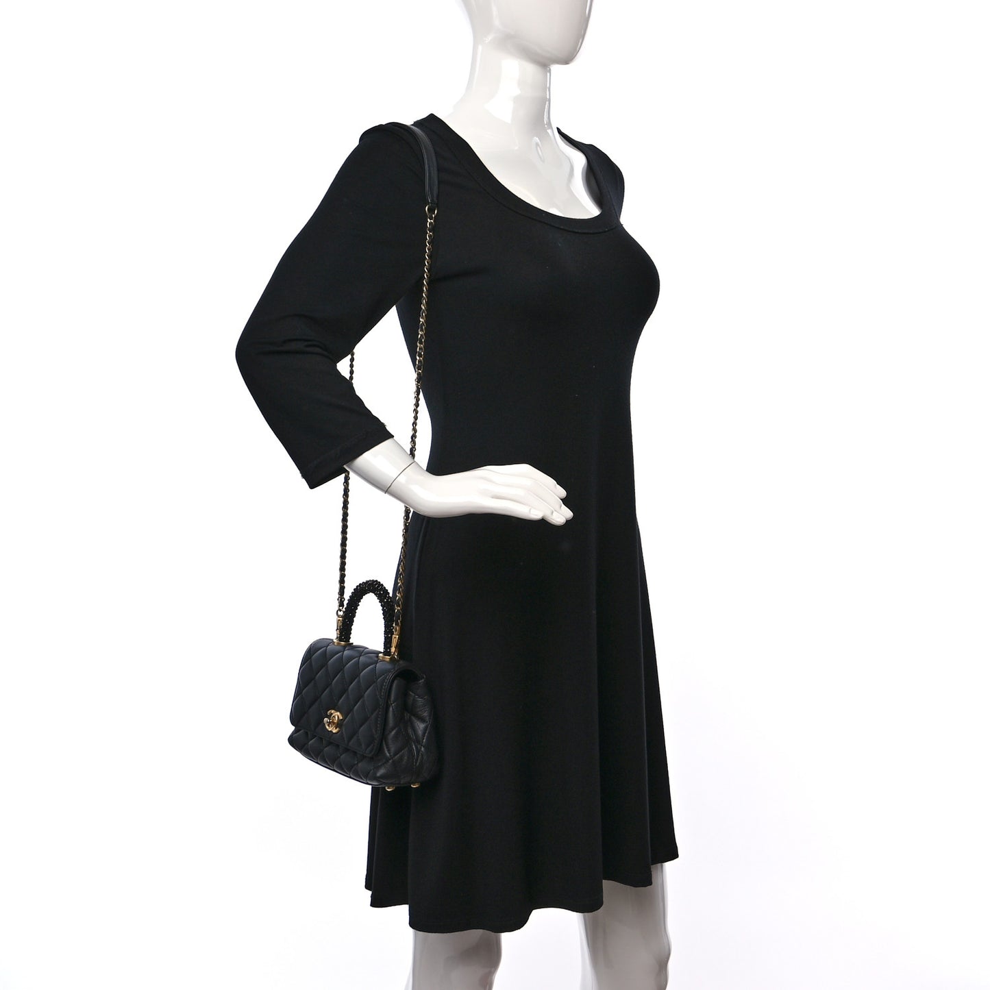 Calfskin Crystal Quilted Extra Mini Coco Handle Flap Black