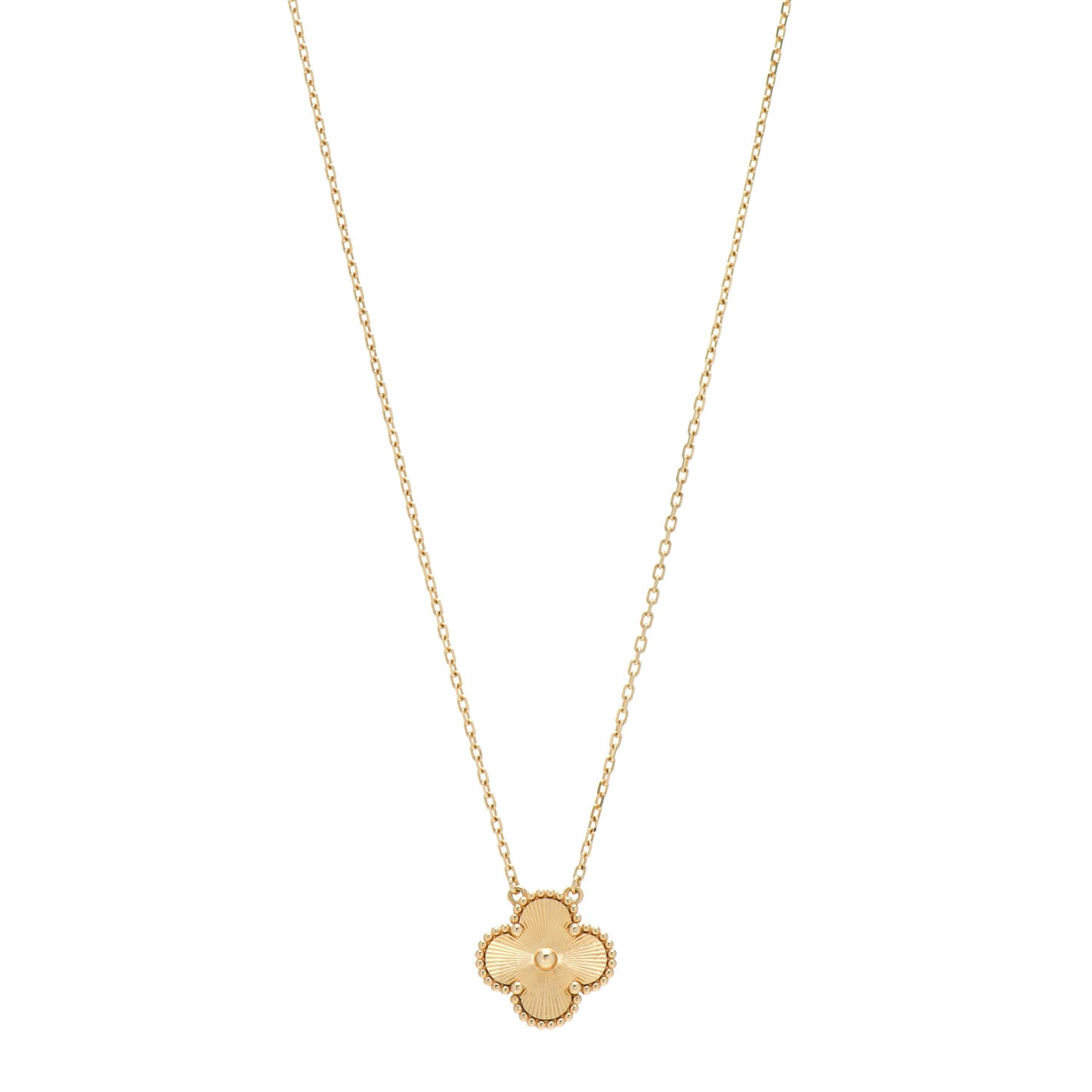 18K Yellow Gold Guilloche Vintage Alhambra Pendant Necklace