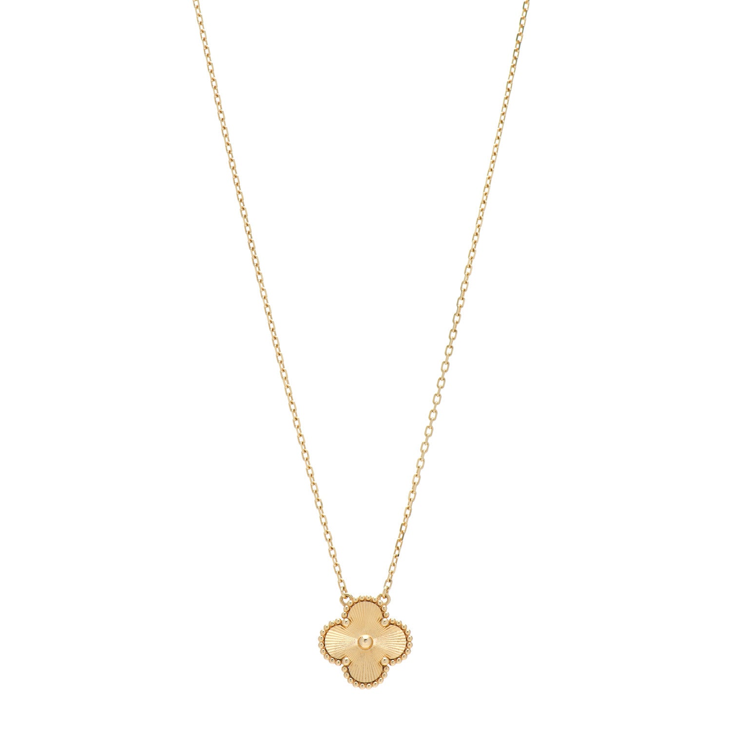 Van Cleef & Arpels 18K Yellow Gold Guilloche Vintage Alhambra Pendant Necklace 1 of 4