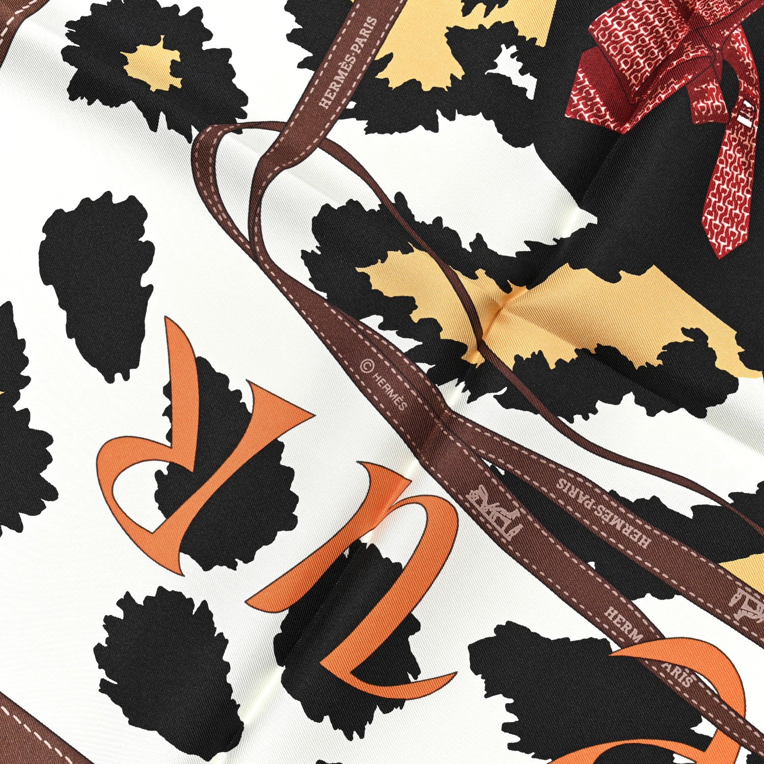 Hermes Silk Monsieur et Madame Scarf 90 Chocolat Ivoire Black 4 of 4