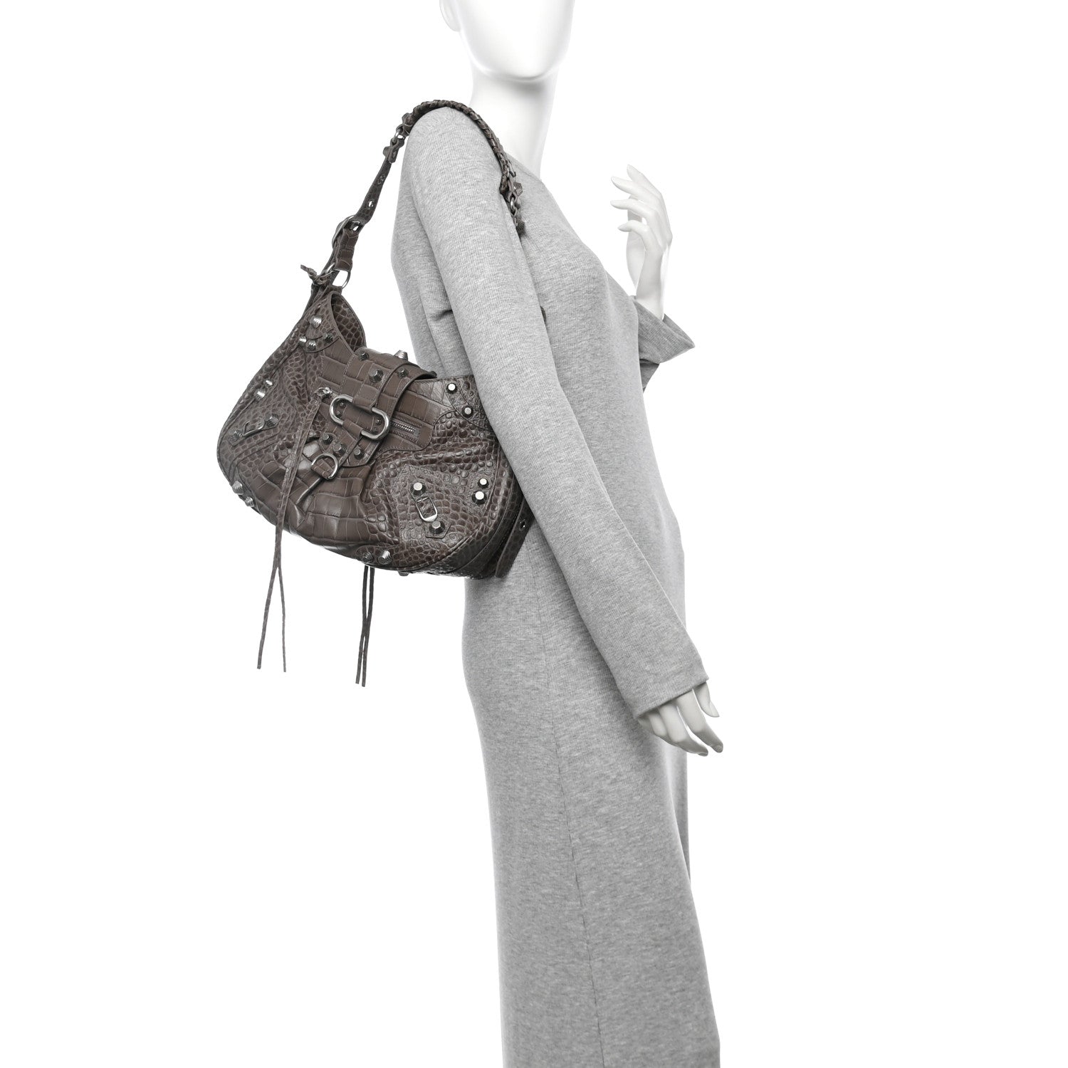 Balenciaga Extra Supple Calfskin Crocodile Embossed Medium Le Cagole Shoulder Bag Medium Grey 2 of 11