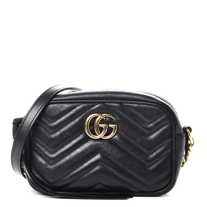 Gucci Calfskin Matelasse Mini GG Marmont Chain Shoulder Bag Black 1 of 8
