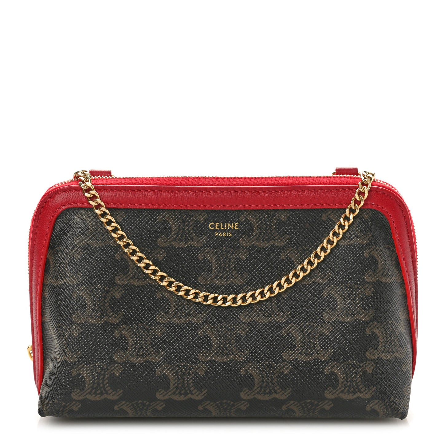 Lambskin Triomphe Canvas Clutch With Chain Red