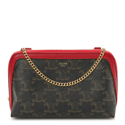 Celine Lambskin Triomphe Canvas Clutch With Chain Red 1 of 10