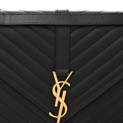 Saint Laurent Smooth Calfskin Matelasse Chevron Large Monogram Satchel Black 8 of 10
