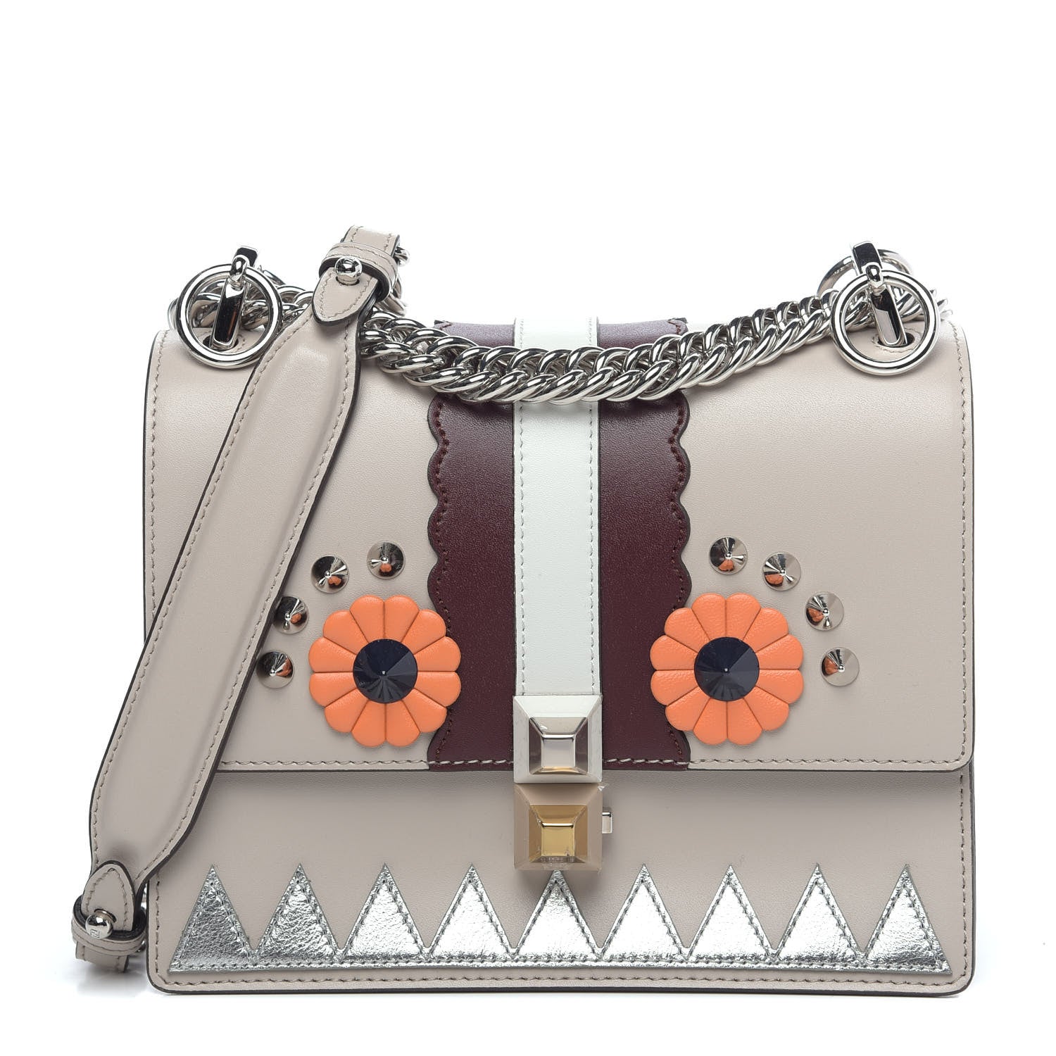 Fendi Vitello Liberty Lucido Catalan Mirror Hypnoteyes Studded Small Kan I Shoulder Bag Grigio Polvere Bordeaux Multicolor 1 of 9