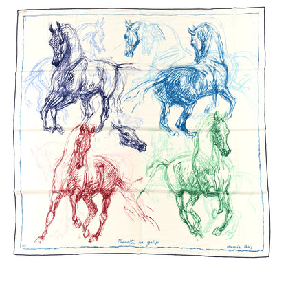 Hermes Cashmere Silk Pirouette au Galop Shawl 140 Blac Bleu Vert 1 of 3