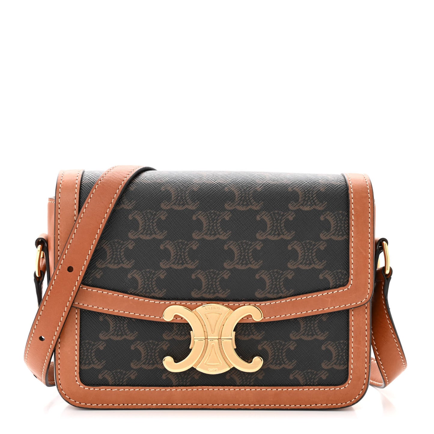 Calfskin Triomphe Canvas Teen Triomphe Bag Tan