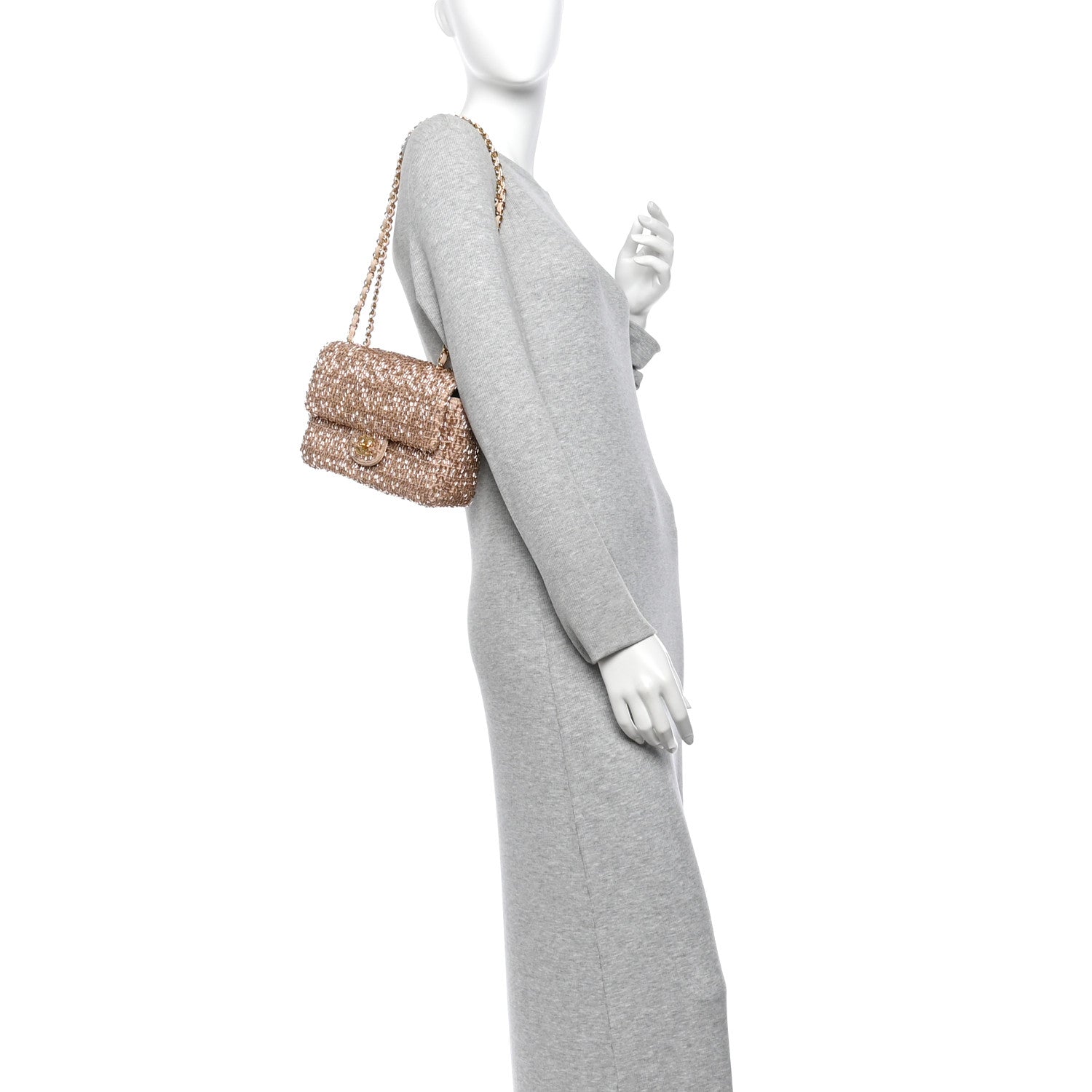 Chanel Sequin Knit Pearl Medium Flap Gold 2 of 10