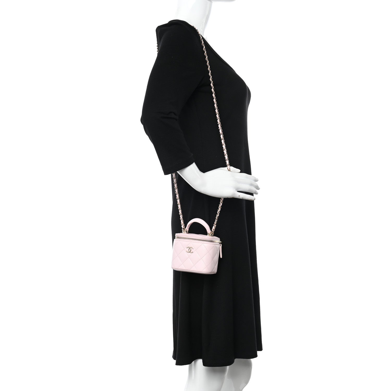 Chanel Lambskin Quilted Mini Top Handle Vanity Case With Chain Light Pink 2 of 11