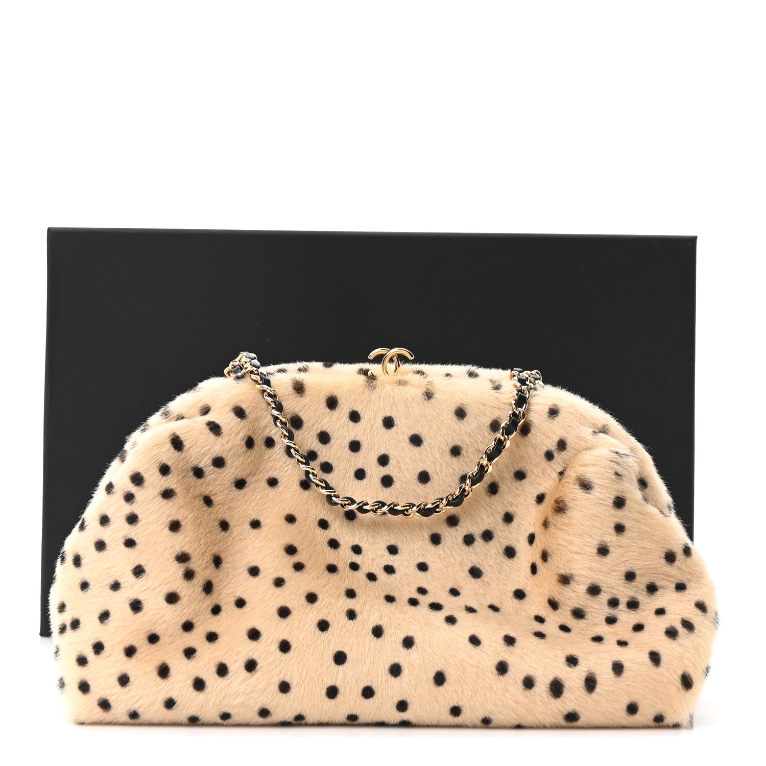 Chanel Pony Hair Cheetah Printed Lambskin Clutch With Chain Beige Black 11 of 12