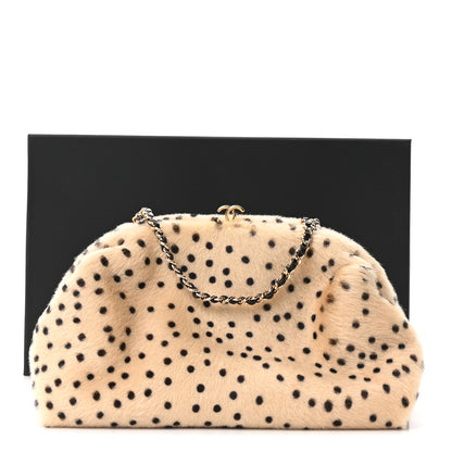 Chanel Pony Hair Cheetah Printed Lambskin Clutch With Chain Beige Black 11 of 12