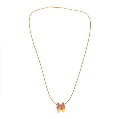 Hermes Gold Lacquered Cage d'H Pendant Necklace Rose Dragee 3 of 8