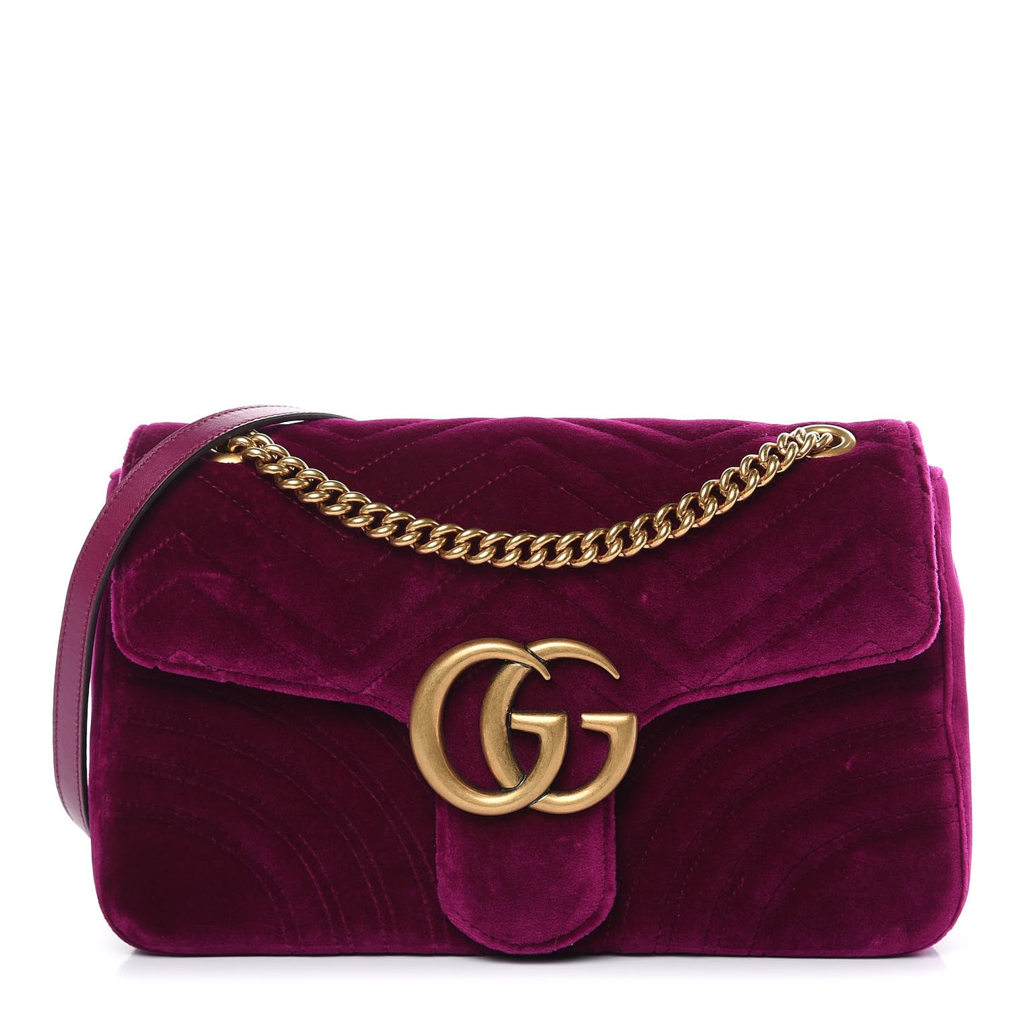 Velvet Matelasse Medium GG Marmont Shoulder Bag Fuchsia Violet Cyclamen