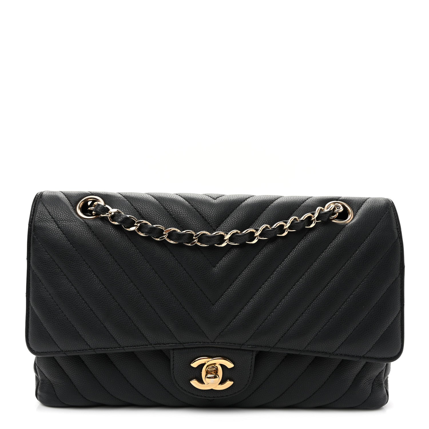 Chanel Matte Caviar Chevron Quilted Medium Double Flap Black 1 of 10