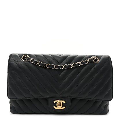 Chanel Matte Caviar Chevron Quilted Medium Double Flap Black 1 of 10
