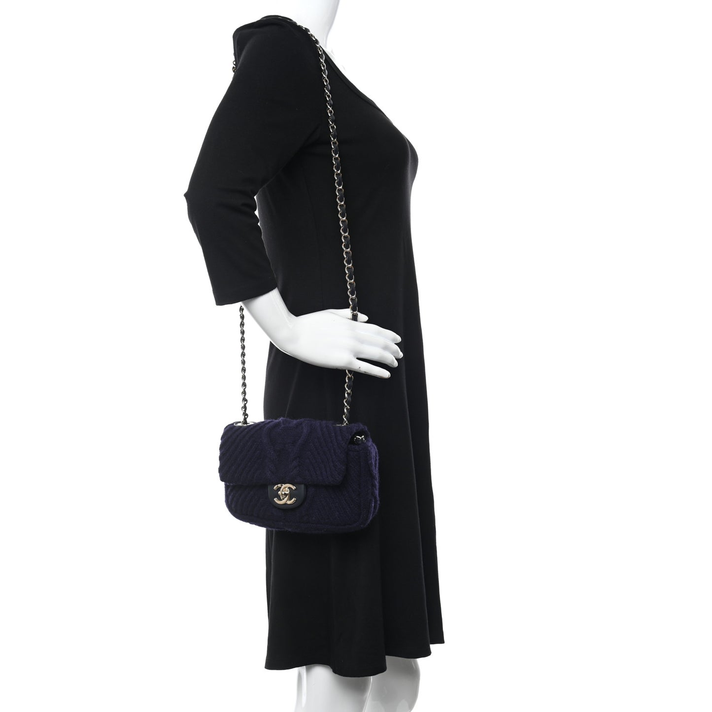 Cable Knit Mini Paris-Hamburg Flap Navy Blue